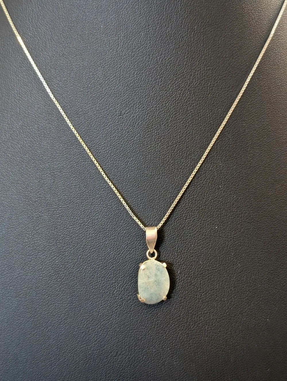 Vtg 925 Sterling Silver Natural Aquamarine March Birthstone Box Chain Necklace